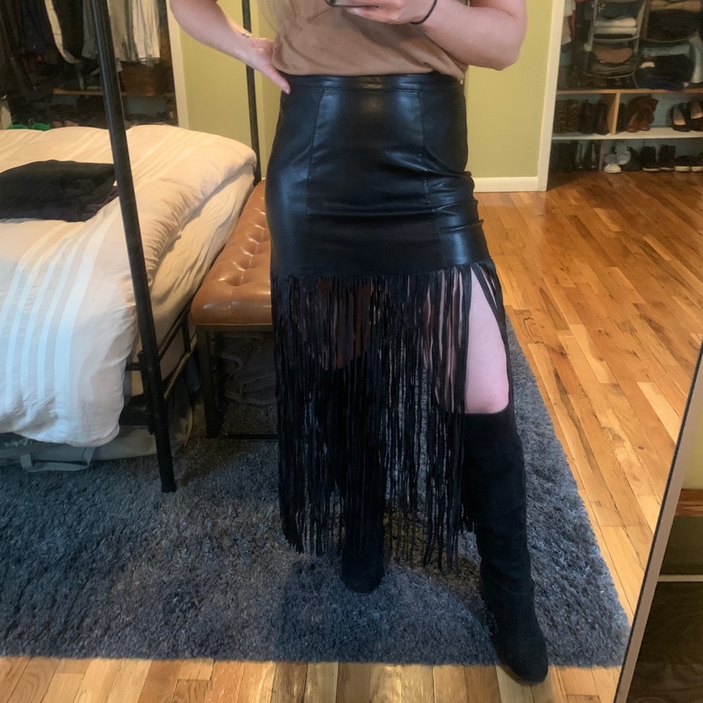Faux leather tassel skirt